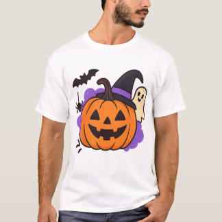 Cute Halloween Pumpkin with Witch Hat – Ghost & Ba T-shirt