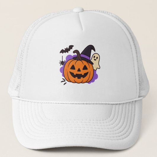 Cute Halloween Pumpkin with Witch Hat – Ghost & Ba Trucker Pet (Voorkant)