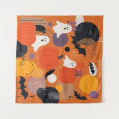 Cute Halloween Pumpkins and Ghosts Wandkleed (Voorkant (horizontaal))