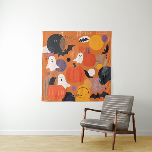 Cute Halloween Pumpkins and Ghosts Wandkleed (In situ)