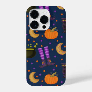 Cute Halloween Pumpkins, Cats and Moons iPhone 14 Plus Hoesje