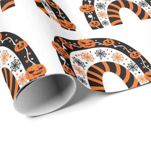 Cute Halloween Pumpkins Spider Webs Rainbow Cadeaupapier (Rol Hoek)