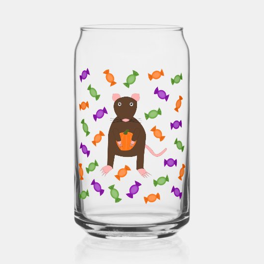Cute Halloween Rat and Pumpkin Blikvorm Glas (Voorkant)