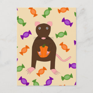 Cute Halloween Rat and Pumpkin Briefkaart
