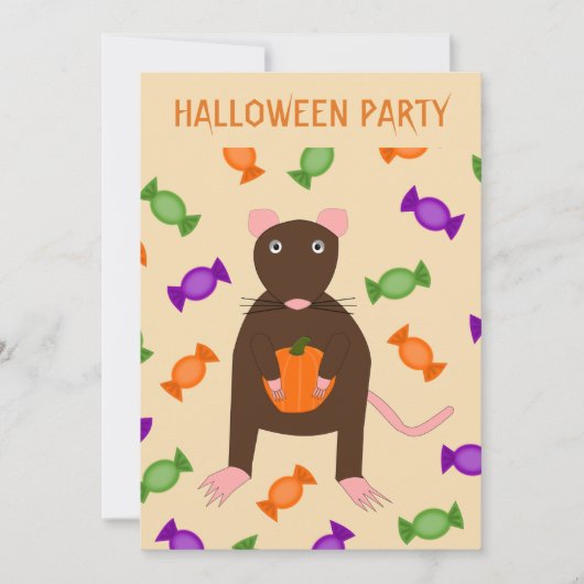 Cute Halloween Rat and Pumpkin Custom Party Kaart (Voorkant)