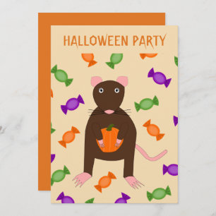 Cute Halloween Rat and Pumpkin Custom Party Kaart