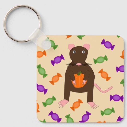 Cute Halloween Rat and Pumpkin Custom Sleutelhanger (Voorkant)