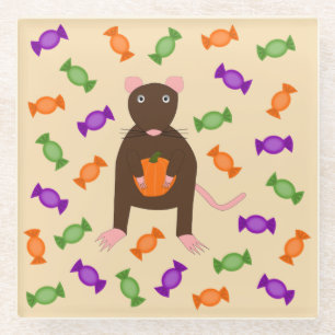 Cute Halloween Rat and Pumpkin Glazen Onderzetter