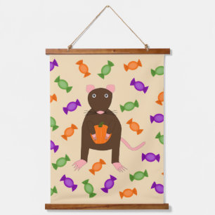 Cute Halloween Rat and Pumpkin Hangend Wandkleed