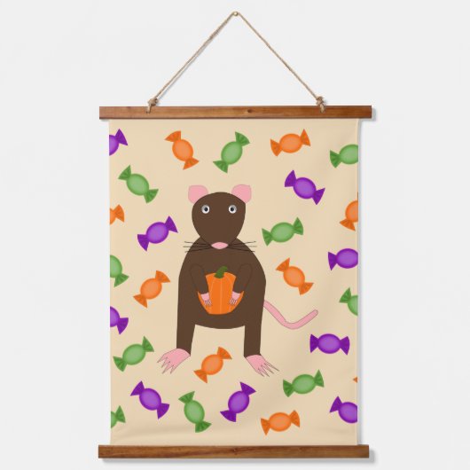 Cute Halloween Rat and Pumpkin Hangend Wandkleed (Voorkant)