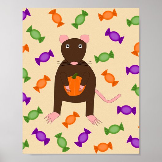 Cute Halloween Rat and Pumpkin Poster (Voorkant)