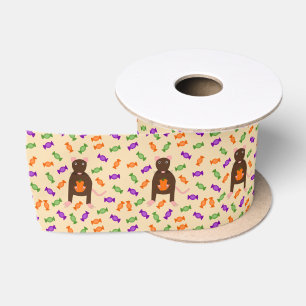 Cute Halloween Rat and Pumpkin Satijnen Lint