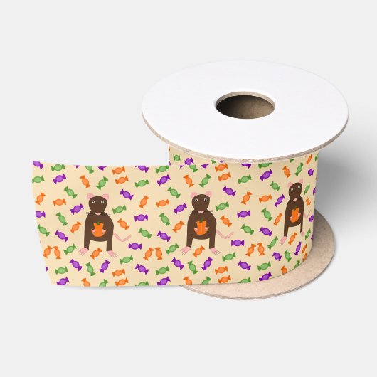 Cute Halloween Rat and Pumpkin Satijnen Lint (Spoel)