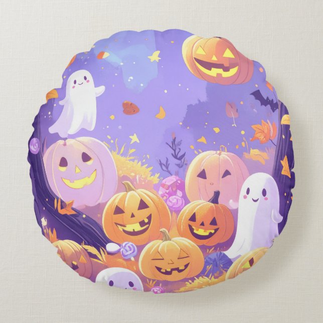 Cute Halloween Rond Kussen (Voorkant)
