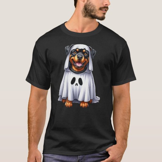Cute Halloween Rottweiler Dog as Ghost Dog Owner D T-shirt (Voorkant)