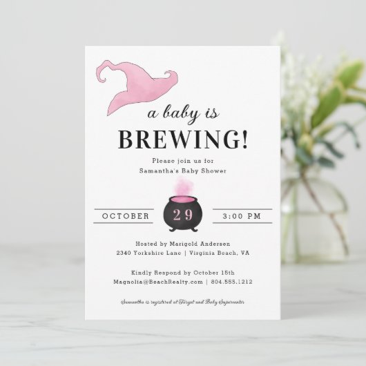 Cute Halloween Roze een Baby Is Op Komst Baby Borr Kaart (Staand voorkant)