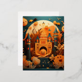 Cute Halloween Scène 3D Effect Ontwerp Folie Feestdagen Briefkaart (Voorkant / Achterkant)