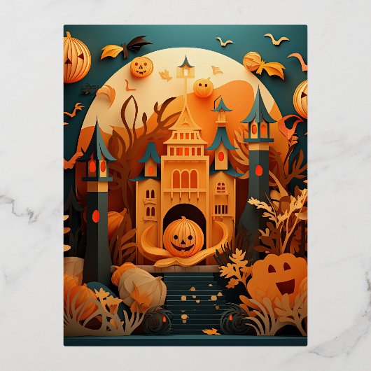 Cute Halloween Scène 3D Effect Ontwerp Folie Feestdagen Briefkaart (Voorkant)