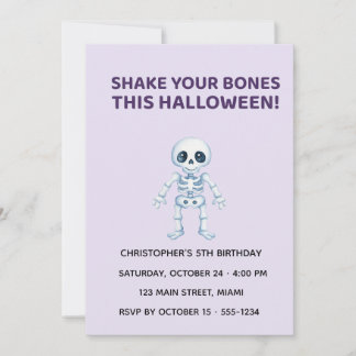 Cute Halloween Skeleton Birthday Invitation Kaart