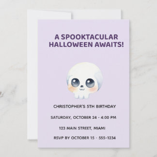 Cute Halloween Skull Birthday Invitation for Kids Kaart