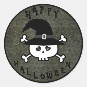 Cute Halloween Skull met heks Pet Ronde Sticker