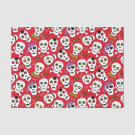 Cute Halloween Skulls op Red Decoupage Tissuepapier