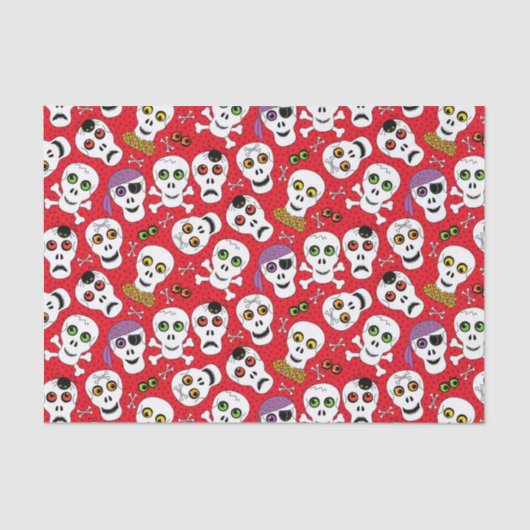 Cute Halloween Skulls op Red Decoupage Tissuepapier (Voorkant)