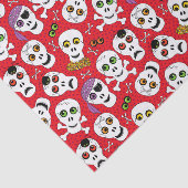 Cute Halloween Skulls op Red Decoupage Tissuepapier (Detail)