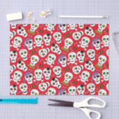 Cute Halloween Skulls op Red Decoupage Tissuepapier (Craft)