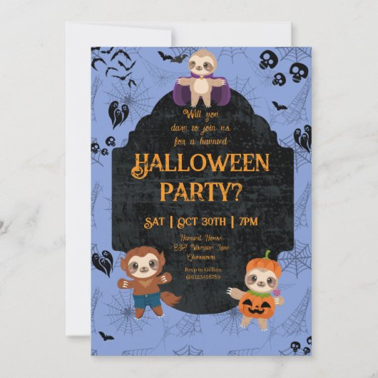 Cute Halloween Sloth 1 Party Kaart (Voorkant)