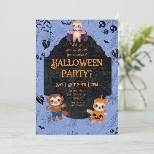 Cute Halloween Sloth 1 Party Kaart (Staand voorkant)