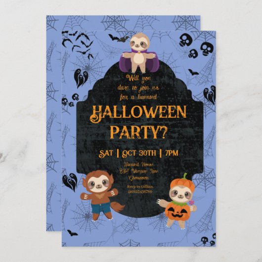 Cute Halloween Sloth 1 Party Kaart (Voorkant / Achterkant)