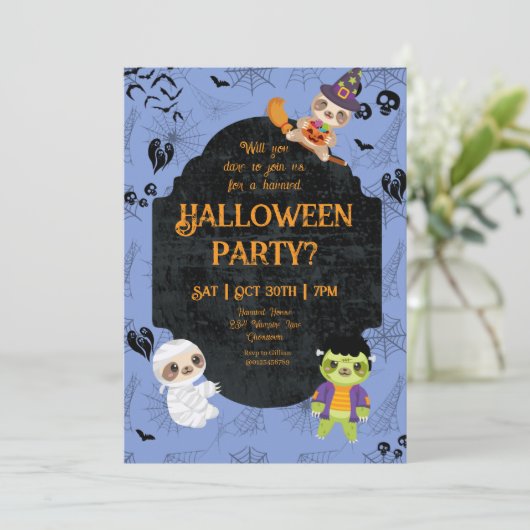 Cute Halloween Sloth 2 Party Kaart (Staand voorkant)