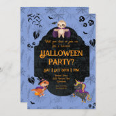 Cute Halloween Sloth, Dino, Unicorn Party Kaart (Voorkant / Achterkant)