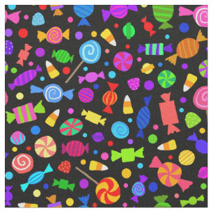 Cute Halloween snoep op zwart patroonweefsel Stof