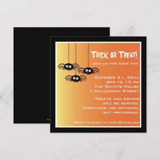 Cute Halloween Spiders Invitation Kaart (Voorkant / Achterkant)