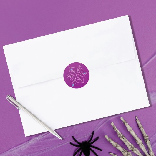 Cute Halloween Spiderweb Paars Ronde Sticker