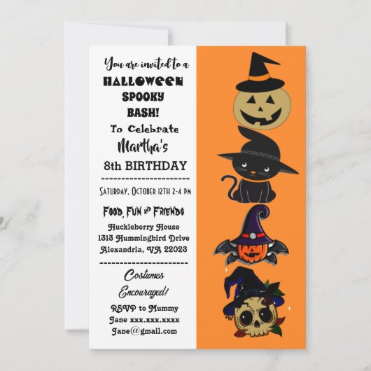 Cute Halloween Spooky Bash Jack Black Cat Birthday Kaart (Voorkant)
