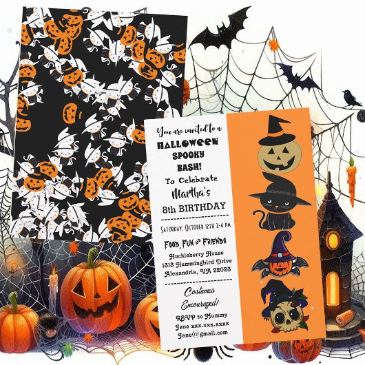 Cute Halloween Spooky Bash Jack Black Cat Birthday Kaart