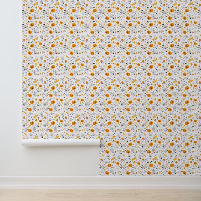 Cute Halloween Spooky Pumpkin and Candy Pattern Behang (Applicatie)