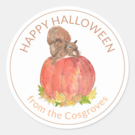 Cute Halloween Squirrel op pompoen Ronde Sticker