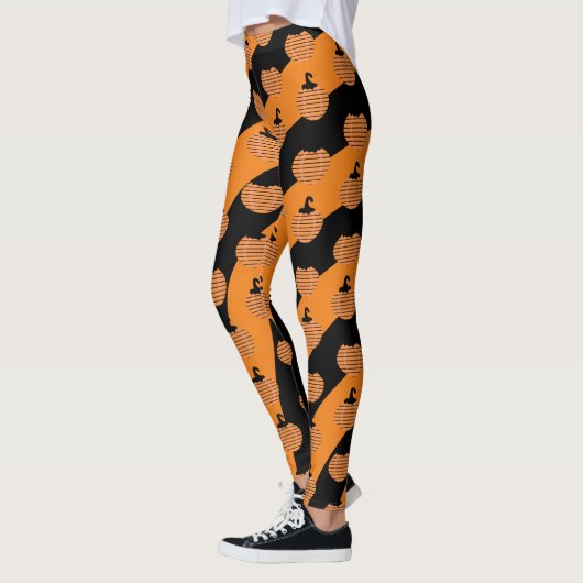 Cute Halloween Stripe Pumpkins Black Sinaasappel Leggings (Links)