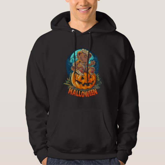 Cute Halloween Teddy Bear Sitting Pumpkin Hallowee Hoodie (Voorkant)