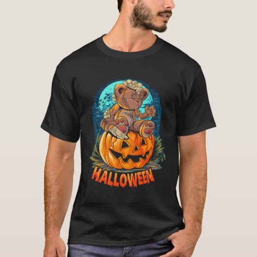 Cute Halloween Teddy Bear Sitting Pumpkin Hallowee T-shirt (Voorkant)