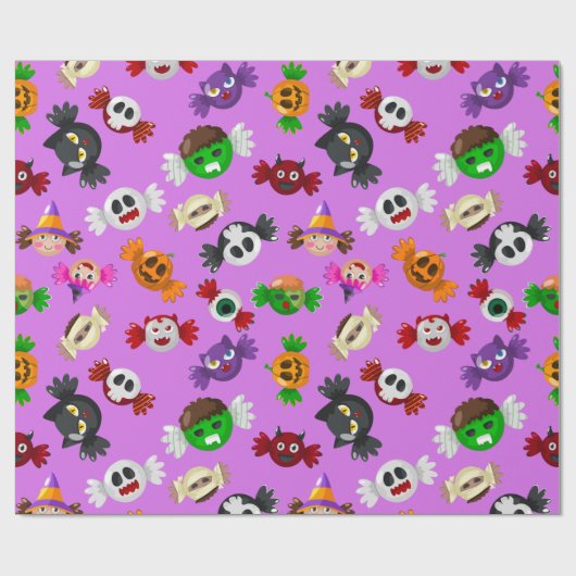 Cute Halloween Trick or treat Snoep Monsters Cadeaupapier (Vlak)