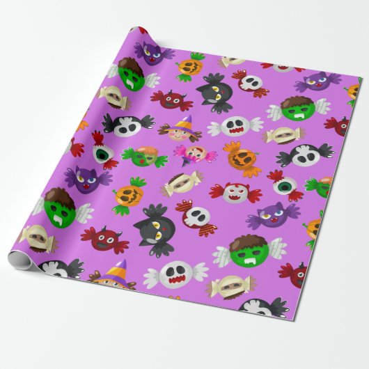 Cute Halloween Trick or treat Snoep Monsters Cadeaupapier (Uitgerold)
