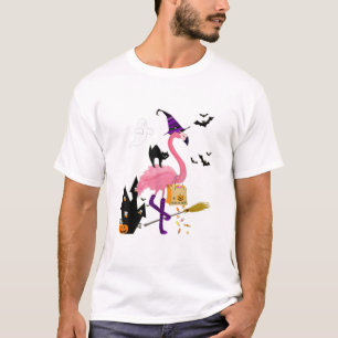 Cute Halloween Trick or treat Witch Flamingo T-shirt