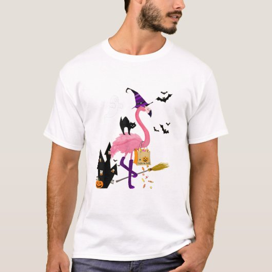 Cute Halloween Trick or treat Witch Flamingo T-shirt (Voorkant)