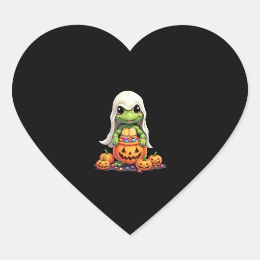 Cute Halloween Turtle Ghost with Candy (1) Hart Sticker (Voorkant)