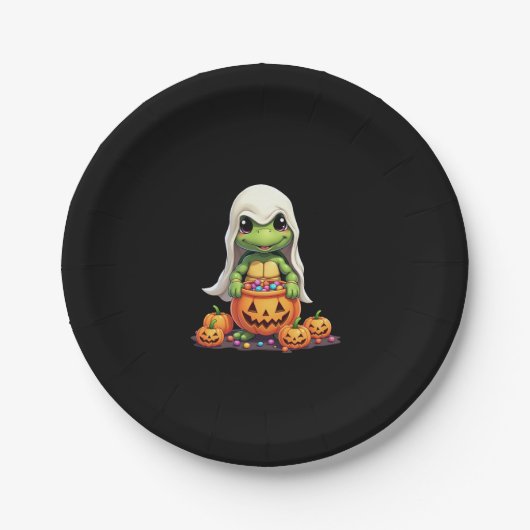 Cute Halloween Turtle Ghost with Candy (1) Papieren Bordje (Voorkant)